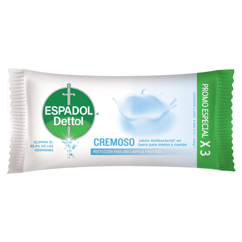 Jabon tocador Espadol Dettol Cremoso x3