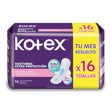 Toalla Kotex Nocturna Extra Proteccion x16